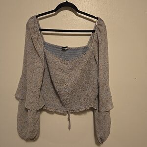 Arula Peasant Cropped Blouse Smocked Blue Paisley Size B (2X)